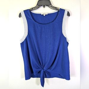 Set The Stage women's blue top with polka dot sleeves size XL